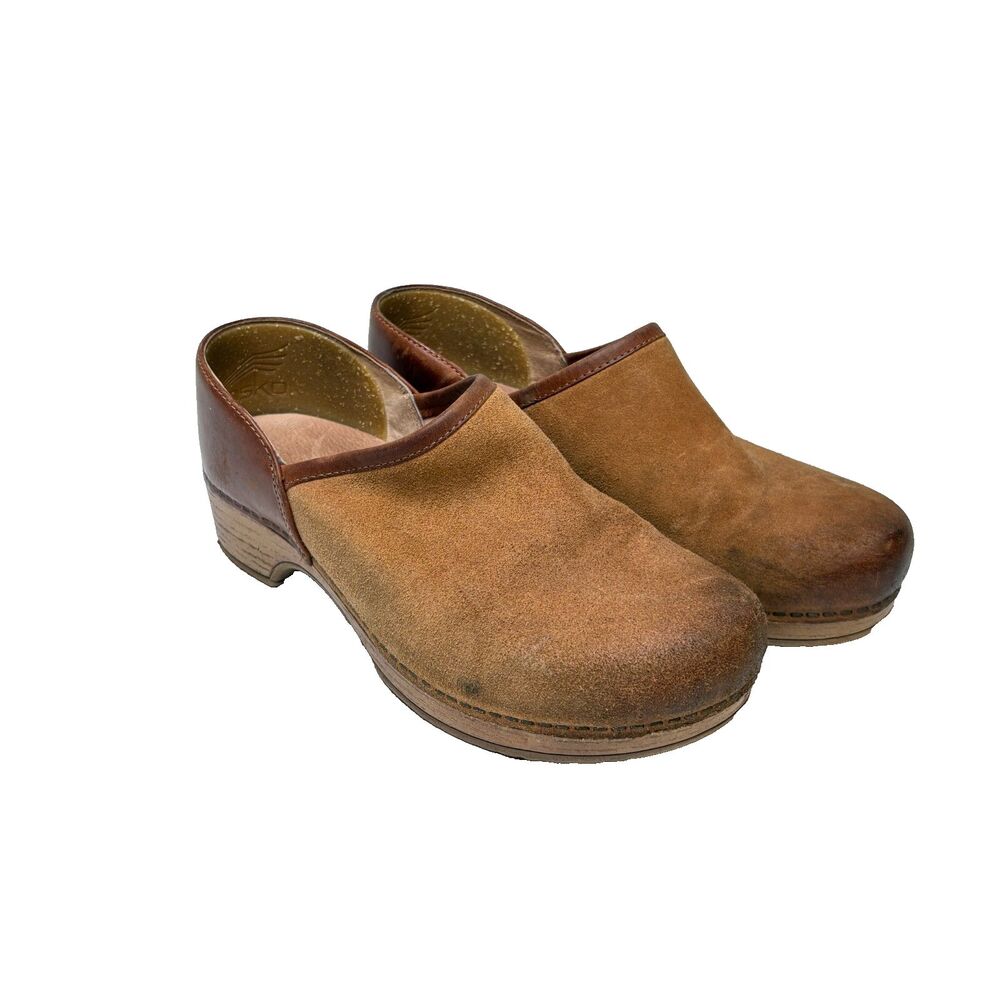 DANSKO Brenna Tan Brown Leather Suede Wood Clogs Boho Womens Size EU 40/ US 10